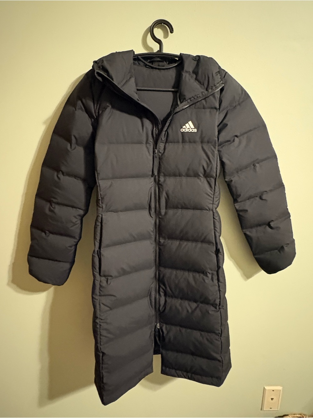 adidas Long Black Quilted Puffer Coat with Hood